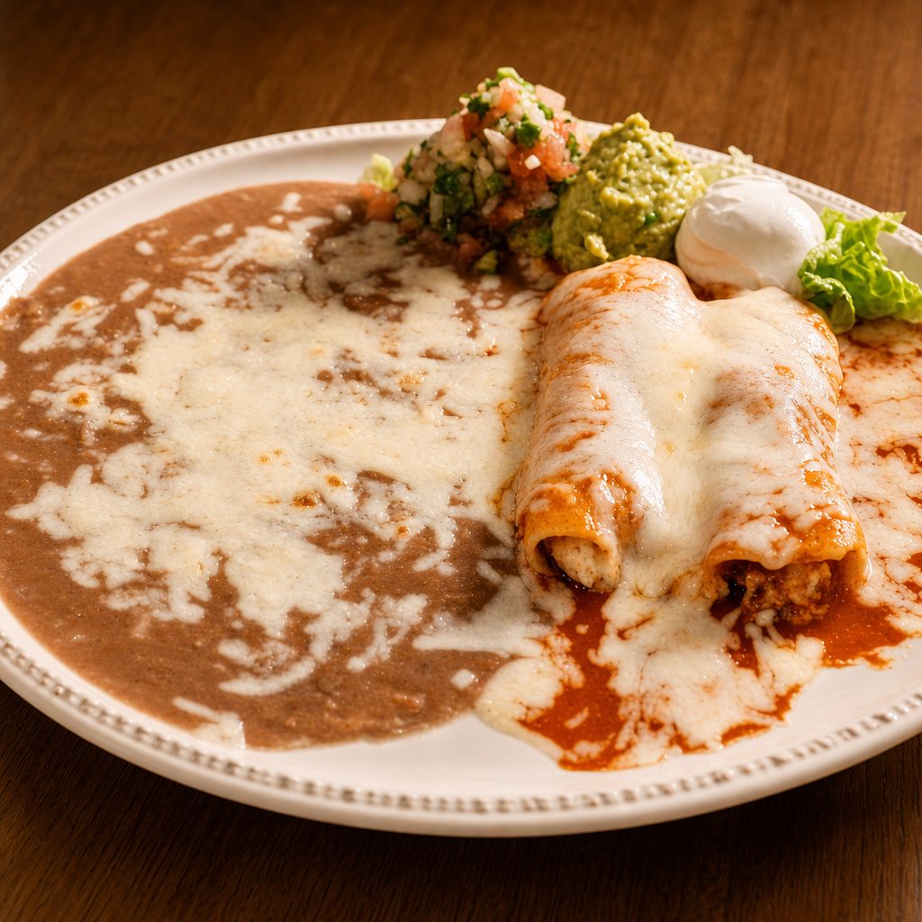 11. Two Enchiladas & Chili Beans.